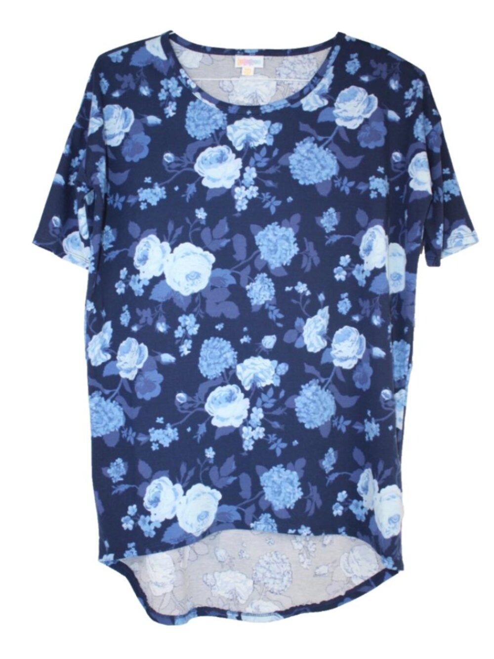 LuLaRoe IRMA T Shirt Women's Top Short Sleeve NWT Size XXS 2XS Blue Roses Floral